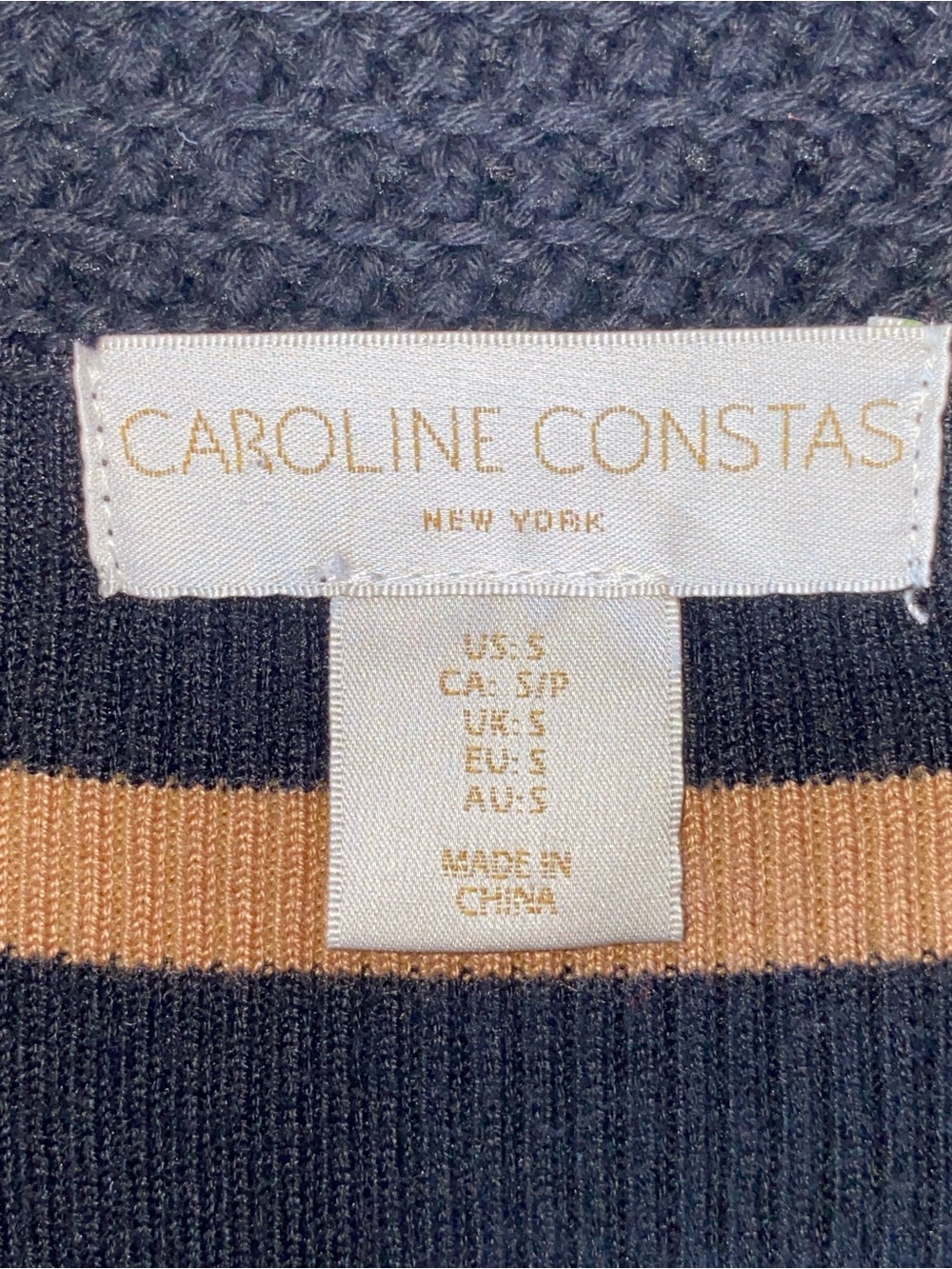 Caroline Constas Striped Ribbed Knit Polo Midi Dress Tan Black size XS - Picture 5 of 6